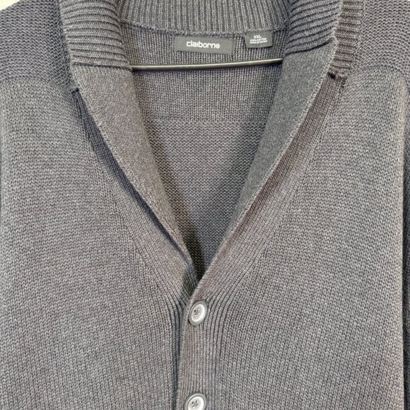 Claiborne Cardigan Sweater Men’s XXL Gray Button Up Academia Fisherman Preppy - Picture 3 of 12